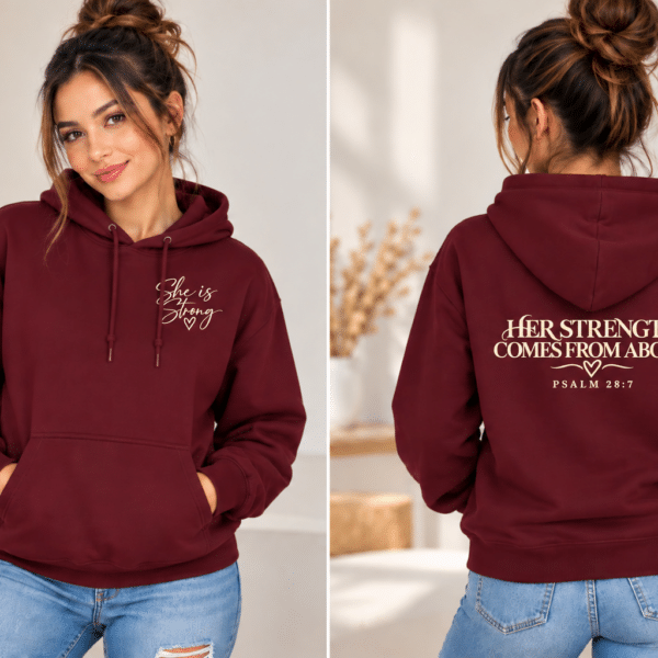 She Is Strong Women's Christian Hoodie Burgundy